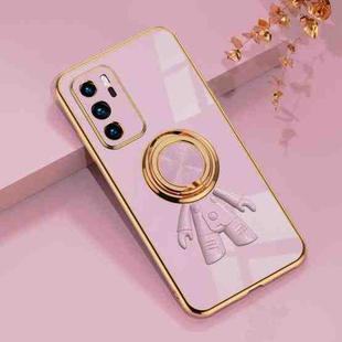 For Huawei P40 6D Plating Astronaut Ring Kickstand Phone Case(Light Purple)