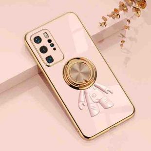 For Huawei P40 Pro 6D Plating Astronaut Ring Kickstand Phone Case(Light Pink)