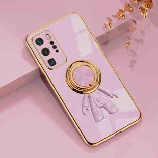 For Huawei P40 Pro 6D Plating Astronaut Ring Kickstand Phone Case(Light Purple)