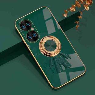 For Huawei P50 Pro 6D Plating Astronaut Ring Kickstand Phone Case(Night Green)