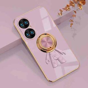 For Huawei P50 Pro 6D Plating Astronaut Ring Kickstand Phone Case(Light Purple)