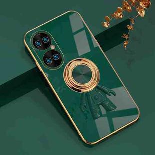 For Huawei P50 6D Plating Astronaut Ring Kickstand Phone Case(Night Green)