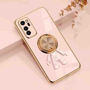 For Honor V30 6D Plating Astronaut Ring Kickstand Phone Case(Light Pink)