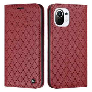 For Xiaomi Mi 11 Lite S11 RFID Diamond Lattice Flip Leather Phone Case(Red)