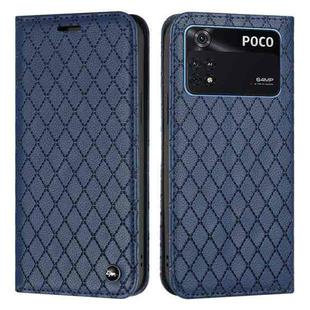 For Xiaomi Poco M4 Pro 4G S11 RFID Diamond Lattice Flip Leather Phone Case(Blue)
