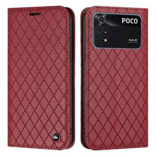For Xiaomi Poco M4 Pro 4G S11 RFID Diamond Lattice Flip Leather Phone Case(Red)