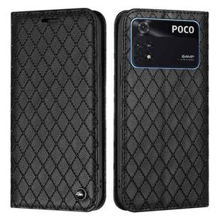 For Xiaomi Poco M4 Pro 4G S11 RFID Diamond Lattice Flip Leather Phone Case(Black)