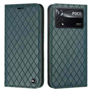 For Xiaomi Poco M4 Pro 5G S11 RFID Diamond Lattice Flip Leather Phone Case(Green)