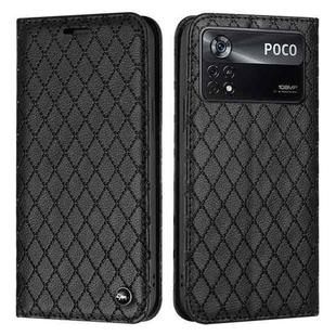 For Xiaomi Poco M4 Pro 5G S11 RFID Diamond Lattice Flip Leather Phone Case(Black)
