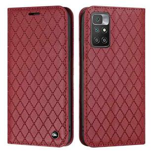 For Xiaomi Redmi 10 / 10 Prime / 10 2022 S11 RFID Diamond Lattice Flip Leather Phone Case(Red)