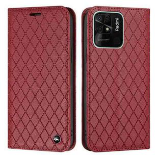 For Xiaomi Redmi 10C S11 RFID Diamond Lattice Flip Leather Phone Case(Red)