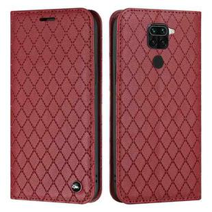 For Xiaomi Redmi Note 9 S11 RFID Diamond Lattice Flip Leather Phone Case(Red)
