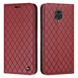 For Xiaomi Redmi Note 9 Pro / Note 9S S11 RFID Diamond Lattice Flip Leather Phone Case(Red)