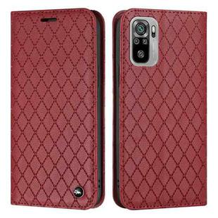 For Xiaomi Redmi Note 10 4G / Note 10S S11 RFID Diamond Lattice Flip Leather Phone Case(Red)