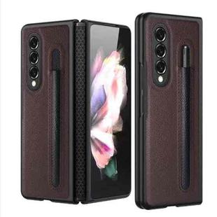 For Samsung Galaxy Z Fold4 Litchi Texture Hinge Protection Folding Phone Case(Brown)