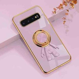 For Samsung Galaxy S10 6D Plating Astronaut Ring Kickstand Phone Case(Light Purple)