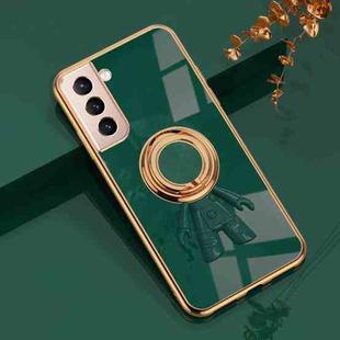 For Samsung Galaxy S21 5G 6D Plating Astronaut Ring Kickstand Phone Case(Night Green)