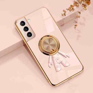 For Samsung Galaxy S21+ 5G 6D Plating Astronaut Ring Kickstand Phone Case(Light Pink)