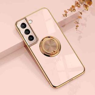 For Samsung Galaxy S22 5G 6D Plating Astronaut Ring Kickstand Phone Case(Light Pink)
