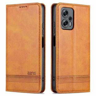 For Xiaomi Redmi Note 11T Pro / Poco X4 GT AZNS Magnetic Calf Texture Leather Phone Case(Light Brown)