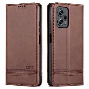 For Xiaomi Redmi Note 11T Pro / Poco X4 GT AZNS Magnetic Calf Texture Leather Phone Case(Dark Brown)