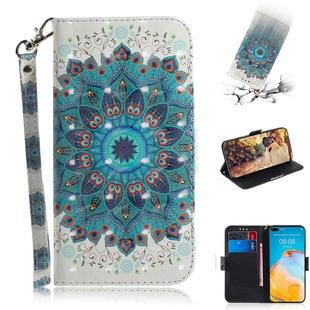 For Huawei P40 3D Painting Horizontal Flip Leather Case with Holder & Card Slot & Wallet & Lanyard(Peacock wreath)