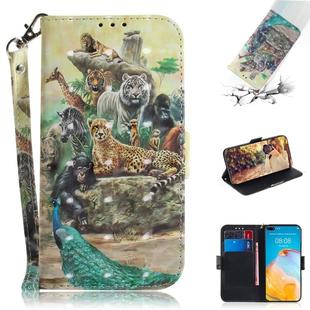 For Huawei P40 3D Painting Horizontal Flip Leather Case with Holder & Card Slot & Wallet & Lanyard(Zoo)