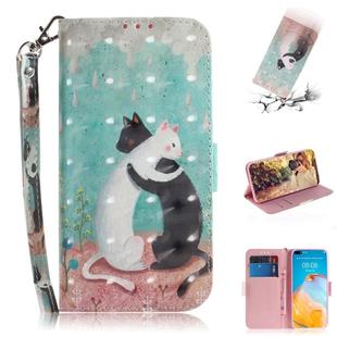For Huawei P40 3D Painting Horizontal Flip Leather Case with Holder & Card Slot & Wallet & Lanyard(Black and white cat)