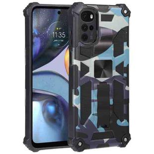 For Motorola Moto G22 Camouflage Armor Kickstand Magnetic Phone Case(Light Blue)