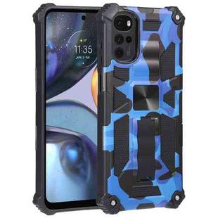 For Motorola Moto G22 Camouflage Armor Kickstand Magnetic Phone Case(Dark Blue)