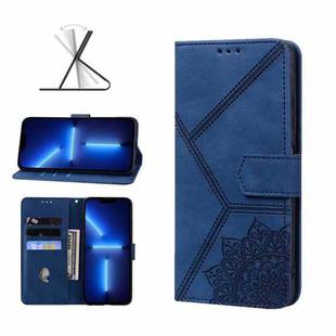 For iPhone 13 Pro Max Geometric Mandala Embossed Leather Phone Case (Blue)