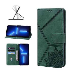For iPhone 13 Pro Max Geometric Mandala Embossed Leather Phone Case (Green)