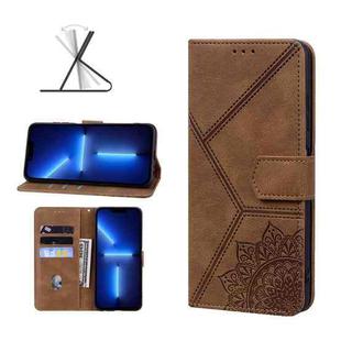 For iPhone 13 Pro Max Geometric Mandala Embossed Leather Phone Case (Brown)