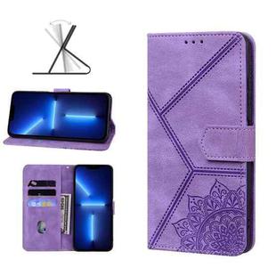 Geometric Mandala Embossed Leather Phone Case For iPhone 13 Pro Max(Purple)