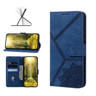 Geometric Mandala Embossed Leather Phone Case For iPhone 13 Pro(Blue)