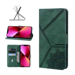 Geometric Mandala Embossed Leather Phone Case For iPhone 13(Green)