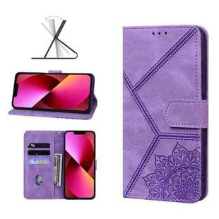 Geometric Mandala Embossed Leather Phone Case For iPhone 13(Purple)