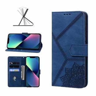 Geometric Mandala Embossed Leather Phone Case For iPhone 13 mini(Blue)