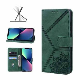 Geometric Mandala Embossed Leather Phone Case For iPhone 13 mini(Green)