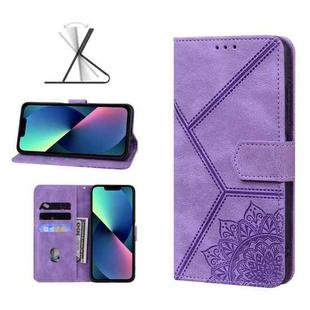 Geometric Mandala Embossed Leather Phone Case For iPhone 13 mini(Purple)