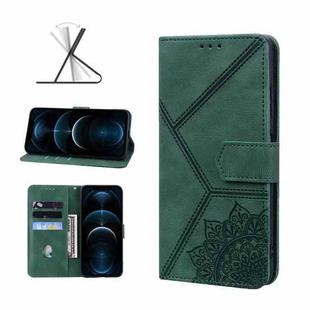 Geometric Mandala Embossed Leather Phone Case For iPhone 12 Pro Max(Green)