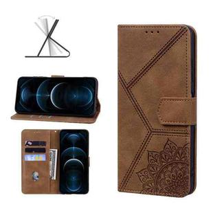 Geometric Mandala Embossed Leather Phone Case For iPhone 12 Pro Max(Brown)