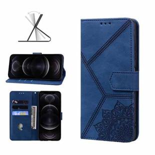 Geometric Mandala Embossed Leather Phone Case For iPhone 12 Pro(Blue)