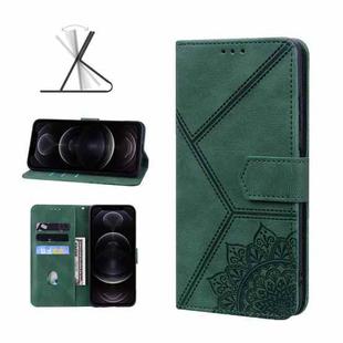 Geometric Mandala Embossed Leather Phone Case For iPhone 12 Pro(Green)