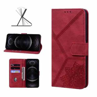 Geometric Mandala Embossed Leather Phone Case For iPhone 12 Pro(Red)