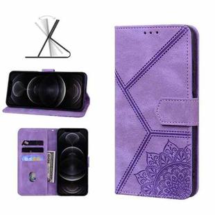Geometric Mandala Embossed Leather Phone Case For iPhone 12 Pro(Purple)