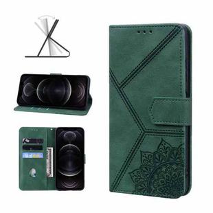 Geometric Mandala Embossed Leather Phone Case For iPhone 12(Green)