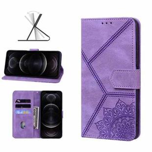 Geometric Mandala Embossed Leather Phone Case For iPhone 12(Purple)