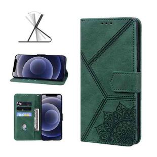 For iPhone 12 mini Geometric Mandala Embossed Leather Phone Case (Green)