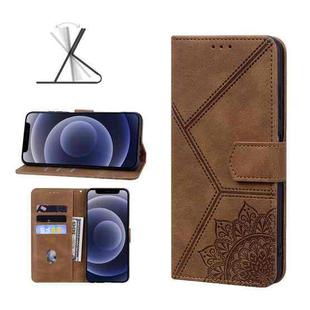 Geometric Mandala Embossed Leather Phone Case For iPhone 12 mini(Brown)